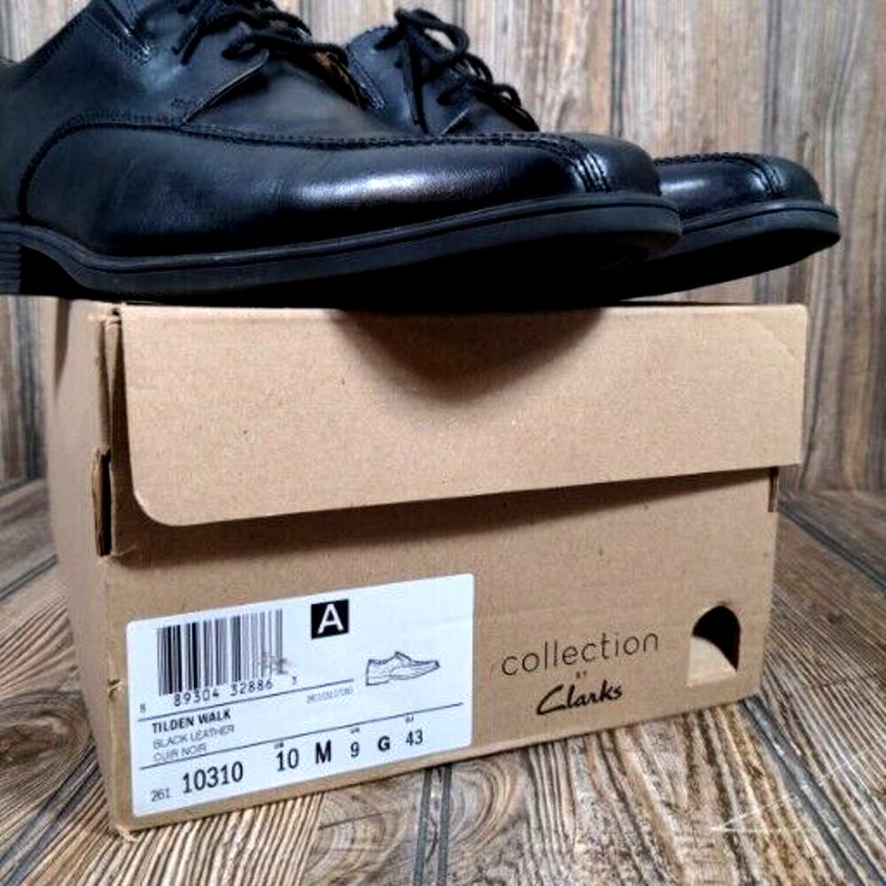 Clarks Tilden Walk Black Leather Oxford Dress Shoes Men Sz 10 Office Career
